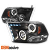 For 09-18 Ram Dual Halo DRL Black Projector Headlights + Smoke Lens Tail Lamps