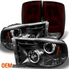 Fit 09-18 Ram 1500 10-18 2500/3500 Black LED Halo Headlights +Dark Red Tail Lamp
