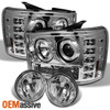 Fits 07-13 Sierra Halo Projector LED Headlights +Clear Fog Lights Lamps W/Bulbs