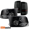 [Black Smoke Bezel] Fit 09-18 Ram LED Dual Halo Projector Headlights & Tail Lamp