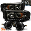 Fits Smoke 02-05 Ram Halo Projector LED Headlights +Halo Projector Fog W/Switch