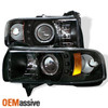 Fits 94-01 Ram 1500 94-02 Ram 2500/3500 Black CCFL Halo Projector LED Headlights