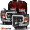 For 14-17 Sierra 1500 2500HD 3500HD Black Projector Headlight+Red Smk Tail Light