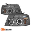 Fits 2004-2008 Ford F150 Smoked Dual Halo LED Projector Headlights Left/Right