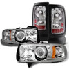 Fit 94-01 Ram 1500 94-02 2500/3500 Chrome Halo Projector LED Headlight+Tail Lamp