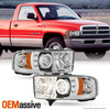 Fits 94-01 Ram 1500 94-02 Ram 2500/3500 Chrome Halo Projector LED Headlights Set