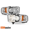 Fits 94-01 Ram 1500 94-02 Ram 2500/3500 Chrome Halo Projector LED Headlights Set