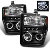 Fits 08-10 F-Series SuperDuty Pickup Truck Black Halo LED Projector Headlights