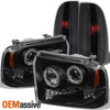Fits 05-07 F250/F350/F450 Black Smoked Halo Projector LED Headlights+Tail Lights