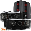 Fits 2002-2005 Ram Black Smoked Halo Projector LED Headlights+ Tail Lights Lamps