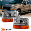 Fit 99-04 F250 F350 F450 F550 Superduty Excursion Headlights w/Amber Bumper Lamp