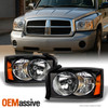 Fit 2005 2006 2007 Dodge Dakota Black Bezel Replacement Headlights L+R Headlamps