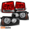 Fit 09-10 Dodge Charger Black Headlights + Red Clear Tail Lights  Replacement