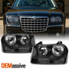 Fit 05-10 Chrysler 300 Black Replacement Halogen Type Headlights LH + RH