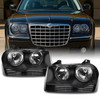 Fit 05-10 Chrysler 300 Black Replacement Halogen Type Headlights LH + RH
