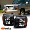 Fit 2002 Escalade Black Bezel Halogen Type Headlights Front Lamps Replacement