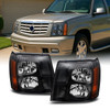 Fit 2002 Escalade Black Bezel Halogen Type Headlights Front Lamps Replacement
