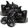 For 07-11 Avalanche Tahoe Suburban Halo Projector Headlights+ Fog Lights [Smoke]