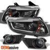 Fits 11-14 Charger Chrome LED Light Tube Projector Headlights + Smoked Fog Light