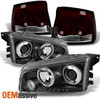 For 09-10 Dodge Charger Black Halo Projector Headlights + Red Smoked Tail Light