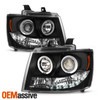 Fits 07-14 Suburban Avalanche Black Bezel Dual Halo Projector Headlights Lamps