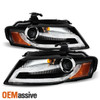 Fits 2009-2012 Audi A4 4Door Black DRL [HID Style] LED Tube Projector Headlights