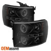Fits 07-14 Chevy Silverado Black Smoked Dual Halo Projector Headlights Lamps