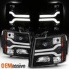 Fits 2007-2013 Chevy Silverado Dual DRL LED Tube Black Projector Headlights