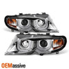 Fits 02-05 E46 4Dr Chrome Clear *3D* DRL Daylight LED Strip Projector Headlights