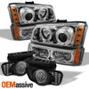 Fit 03-06 Silverado LED Halo Projector Headlights+  Bumper Lights + Fog Lamps