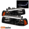 Fits 92-98 BMW E36 3-Series 4Dr JDM Black R8 Style DRL LED Projector Headlights