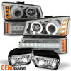 For 03-06 Chevy Silverado LED Halo Head Lights + DRL Signal Lights + Fog Lights