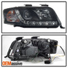 Fits 02-04 Audi A6 Black R8 Style DRL Daylight LED Strip Projector Headlights