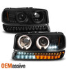 For 1999-2006 GMC Sierra Yukon Black Smoked Halo Head Lights + LED Bumper Lights