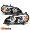 Fit 2007-2010 BMW X5 E70 [AFS HID] Black LED Halo DRL Projector Headlights LH+RH