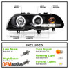 Fits 00-03 BMW E46 3-Series 2Dr JDM Black Dual Halo Projector Headlights Lamps