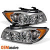 Fits 2006-2008 BMW E90 3-Series Chrome Dual Halo Projector Headlights+Eyes Lip