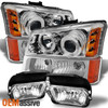 Fits 03-06 Silverado Clear Halo Projector LED Headlights+Bumper Signal+Fog Lamps