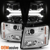 Fits 2007-2013 Chevy Silverado Dual DRL LED Tube Chrome Projector Headlights