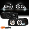 Fits 99-06 Sierra Yukon Truck Black Smoked Dual Halo Projector LED Headlights