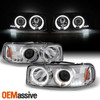 Fits 99-06 GMC Sierra Yukon Chrome Clear Dual Halo Projector LED Headlights Pair