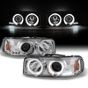 Fits 99-06 GMC Sierra Yukon Chrome Clear Dual Halo Projector LED Headlights Pair