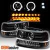 For Chevy Silverado Suburban Tahoe LED Halo Headlights & Bumper Lamp -Black
