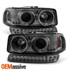 For 99-06 GMC Sierra Yukon Chrome Dual Halo DRL Headlights Bumper Lamp - Smoke