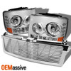 Fit 1999+ Silverado Suburban Tahoe LED Headlights W/Bumper + Sport Chrome Grill