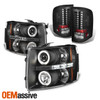 For 07-13 Chevy Silverado Black Halo Projector Headlights + Tail Lights LED Set