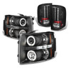 For 07-13 Chevy Silverado Black Halo Projector Headlights + Tail Lights LED Set