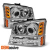 Fits 03-06 Silverado Chrome Housing Dual Halo Projector Headlights + Bumper Lamp