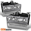 Fits 88-98 Chevy GMC C/K Pickup Suburban Tahoe Glass Headlights+LED Bumper Lamps