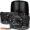 Fits Smoked 07-13 Sierra Halo Projector Headlights + Black Smoke LED Tail Lights